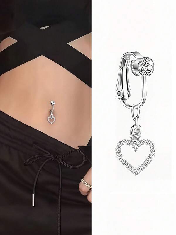 1 pieza Anillo de ombligo falso con forma de corazón sin perforación, decoración de corazón, joyería corporal de moda, regalo adecuado para cualquier ocasión