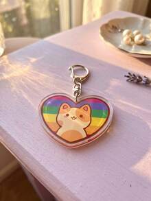 1個/7個 LGBTQ+ 彩虹驕傲旗與可愛貓咪圖案鑰匙圈，日系可愛風壓克力愛心造型，含 LGBTQ+ 包容性旗幟與小貓細節，包包掛飾與背包裝飾鑰匙圈，適合驕傲月、開學季、生日禮物、閨蜜禮物、情人節、支持集會、節日慶祝與日常穿搭配件 - 彩色 - 查看 6