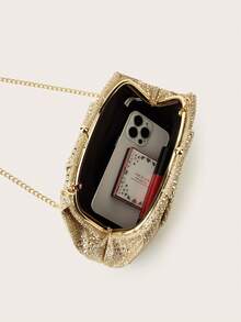 高品質奢華大容量水鑽裝飾夾扣亮面PU仿皮手拿包，優雅晚宴包，正式舞會禮服婚禮包，適合女性日常通勤或約會，亦適用於派對、婚禮、舞會、晚宴/宴會場合，可搭配婚紗、正式禮服、舞會禮服、生日禮服 - 金色 - 查看 7