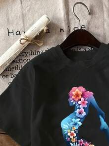 Lightweight White Tee With Yoga Posture And Chakra Design. Comfortable Bohemian Style, Perfect For Meditation And Casual Summer Outfits. - 黑色 - 查看 2