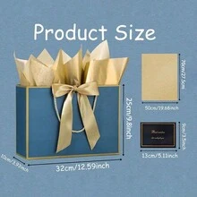 12/8/4pcs Blue Gift Bags With Handles, Gift Wrap Bags, Party Favors Bags, Lightweight Foldable Gift Packaging Bags, Paper Business Bags Bluk, High-End Paper Tote Bag, Suitable For Wedding, Shopping, Retail, Party,Proposal,Anniversary,Valentines - Blue Background With Gold Trim - View 7