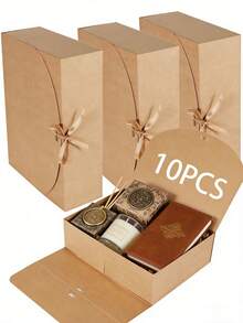 10/5PCS/1PC Kraft Paper Gift Box With Lid And Ribbon Bow - Large Vintage Folding Gift Box Suitable For Candles, Soaps And Notebooks, Perfect For Friends' Wedding, Party And Home Decor Gift Box - Camel + Camel Ribbon - View 23