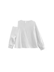 French Style Asymmetrical White Off-Shoulder Long Sleeve Blouse For Women - White - View 9