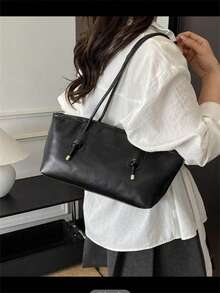 1pc New Coffee Color Rhombus Pattern Bowling Bag, Zipper Closure, Solid Color PU Material, Large Capacity Handbag, Very Suitable - Black - View 5