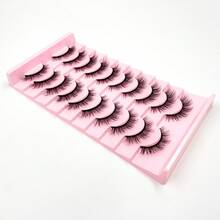 10 Pairs Cat Eye D Curl 3D Faux Mink Fluffy Black Band Reusable Lashes - Pink - View 3