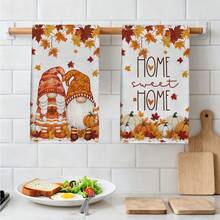 MEMNUN 2 Pcs Cartoon Autumn Couple Gnome Pumpkin Maple Leaf Printed Pattern Kitchen Towels Dish Cloths Super Fine Microfiber Polyester Material Home Sweet Home Cozy Home Decor Hand Towels Thanksgiving Home Fabric Hanging Towels Home Decor, Kitchen Decor, Fall Decor Suitable For Restaurant Kitchen Home Decor And Gift Giving 40*60cm/45*70cm - Multicolor - View 7