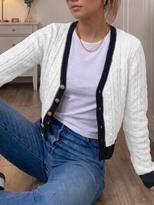 Women's Summer Autumn Casual Elegant Striped Colorblock Knit Cardigan Top Suitable For Dating And Vacation - Multicolor - View 4