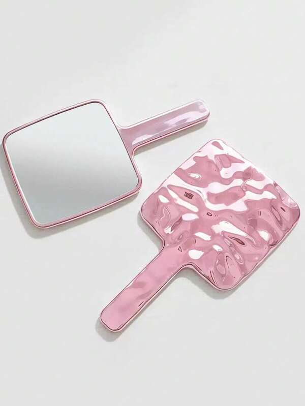 1pc Handheld Water Ripple Mirror, Portable Large Size Hand Mirror With High-End Appearance, Exquisite Style, Princess Style, Portable, Multiple Colors Available, Large Size Handheld Mirror, High Definition Mirror Surface For Makeup And Touch-Up Single-Sided Mirror