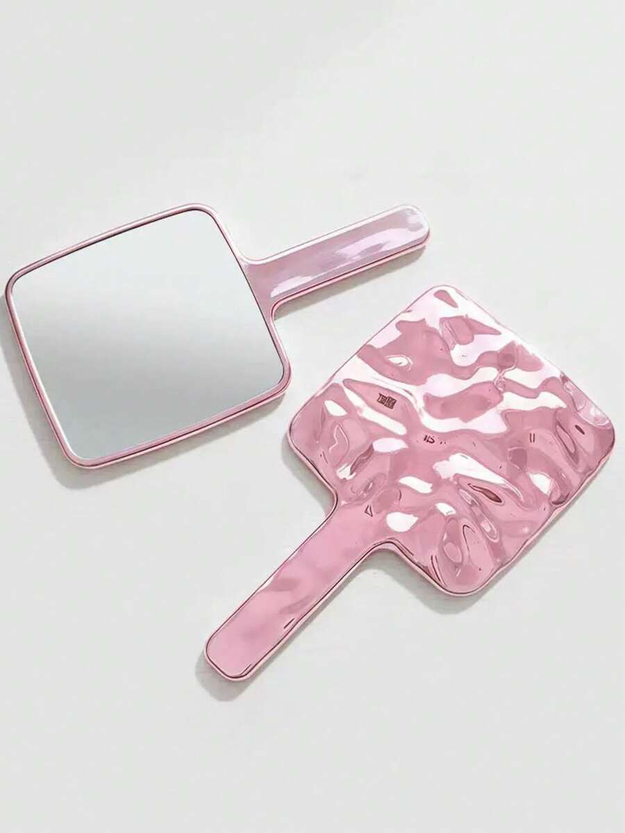1pc Handheld Water Ripple Mirror, Portable Large Size Hand Mirror With High-End Appearance, Exquisite Style, Princess Style, Portable, Multiple Colors Available, Large Size Handheld Mirror, High Definition Mirror Surface For Makeup And Touch-Up Single-Sided Mirror