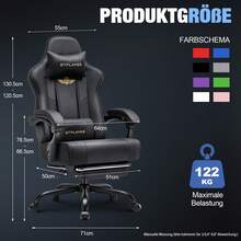 EXRACING Gaming Chair - Ergonomic Gaming Chair With Footrest, Headrest And Lumbar Support, Height Adjustable, Padded, 180 Kg - 黑色 - 查看 4