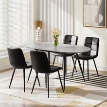 Gray Table + 4 Black PU Chairs
