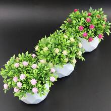 黑白菱格紋人造植物搭配滿天星，6款可選，精巧優雅，免維護，適合廚房、辦公室、窗台、臥室裝飾 - 白盆-白花 - 查看 7