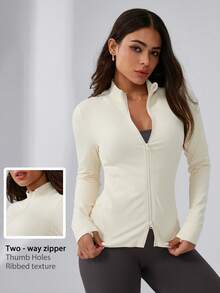 Leorrey 1 Peça Jaqueta Esportiva de Manga Longa para Mulheres, Moda, Caminhada ao Ar Livre, Trekking, Fitness, Exercício, Yoga, Corrida, Ciclismo - Branco - Visão 1