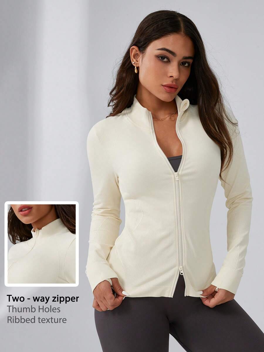 Leorrey 1 Peça Jaqueta Esportiva de Manga Longa para Mulheres, Moda, Caminhada ao Ar Livre, Trekking, Fitness, Exercício, Yoga, Corrida, Ciclismo - Branco - Visão 1