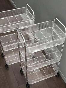 1pc Multi-Layer (2/3/4 Layers) Transparent Multi-Function Cart, Storage Rack, Strong Load-Bearing, With Universal Wheels, Lockable, Convenient And Flexible, Acrylic Material, Floor-Standing Mobile Snack Storage Cart, Suitable For Kitchen - Multicolor - View 4