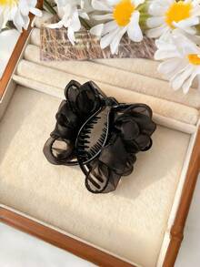 Multi-Color Navy Blue Chiffon Fabric Plastic Bird Nest Hair Clip, Expandable Ponytail Holder, Elegant Korean Slouchy Bun Styling Tool, Star-Shaped Hair Clip, Geometric Styling Tool, Suitable For Women And Girls Daily Office Work, Party, Date, Wedding, Bathroom Accessory - Multicolor - View 10