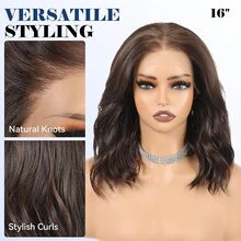 Peluca de encaje frontal HD 13x4 para mujeres, cabello sintético ondulado resistente al calor de 12 pulgadas, pelucas de encaje sin pegamento de longitud de hombro para uso diario, fiesta&cita (marrón), Halloween - Multicolor - Ver 4