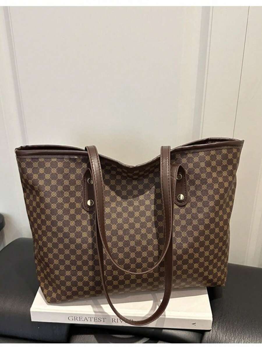 New Fashion Women's Large Capacity All-Over Print Letter Pattern Decorated Double Handle Tote Bag, Suitable For Work Commute - Multicolor - View 1