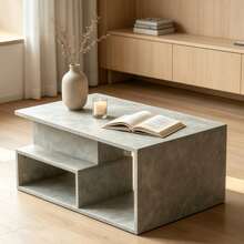Stylish Coffee Table, Desk, Gathering Table, Side Table, Tea Table, End Table, Storage Table, Organizer Table, Nightstand, Grey Faux Stone Texture, Suitable For Apartments, Rental Homes, Bedrooms, Living Rooms, Studies. - Coffee Table - View 7