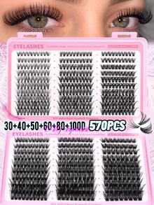 GROINNEYA 570pcs D Curl Large Capacity Portable Lash Book, 30D+40D+50D+60D+80D+100D Lash Clusters, 8-16mm Mixed Length 3D Single Cluster Lash Extension Set, DIY Lash Extension, Create Natural Eye Makeup, Beginner Friendly, Tail Elongated Eyelashes, Suitable For Daily And Date, Party - D - View 4