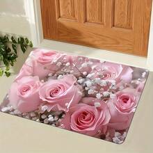 1 PC, Pink Rose Living Room Carpet, Floral Pattern Indoor Rug, Suitable For Entryway, Hallway, Bedroom, Living Room, Laundry Room, Washable Decorative Carpet, Suitable For Living Room, Bedroom, Entryway, Kitchen, Study, Bathroom Decorative Carpet, Door Mat, Small Rug, Welcome Mat, Carpet, Rug, Outdoor Door Mat, Kitchen Carpet, Home Decor - Multicolor - View 6