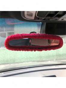 1 pieza Funda universal de peluche para espejo retrovisor del coche, fibra de poliéster suave, diseño decorativo, decoración interior, regalo festivo - Rojo - Ver 1