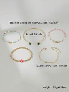 5pcs Exquisite Cross Decor Bracelet & Multi-Layer Bracelet Set, CCB, Colorful Bead Bracelet, Suitable For Women's Daily, Vacation, Party Wear, Friendship Gift - Multicolor - View 2
