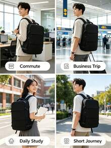 Cute Travel Notebook Backpack, A Spacious Multi-Pocket Backpack, Perfect For Business Trips, Weekend Getaways, And Plane Luggage-Black - Black - View 2