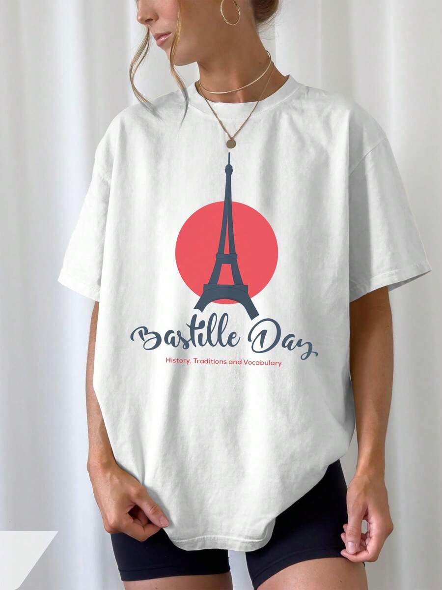 Women's Summer Blouses, Bastille T-Shirt, Plus Size, Comfortable, Style For Spring-Summer Outfits - 白色 - 查看 1