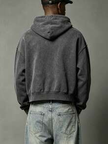 Men's Autumn/Winter American Vintage Style Printed Pattern Heavyweight Washed Distressed Hoodie - Black - View 2
