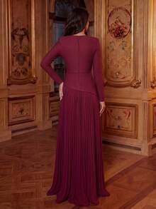Modphy New Sequin & Beaded Mesh See-Through Cropped Top And Midi Skirt Set, Party & Holiday 2-Piece Outfit Wedding Spring Fall - Burgundy - View 6