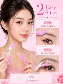 ROCK SWEET Heart-Shaped Eyebrow Comb Grooming Set, Dual-Head Eyebrow Trimming Scissors And Comb, Eyebrow Grooming, Beginner Tools - Hot Pink - View 4