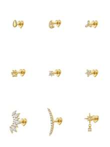 S925 Sterling Silver Heart-Shaped Flat Back Pierced Earrings 16G Threaded Cartilage Earrings Bead Earrings Cartilage Earrings Stackable Earrings - Silver - View 20