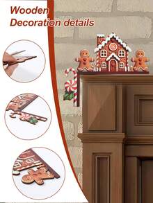 1pc Christmas Wooden Door Corner Decor, Door Frame Corner Plaque, Gingerbread Man & House Design, Multi-Purpose Decorative Sign, Merry Christmas Decor, Christmas Decoration, Christmas Decor, Home Christmas Decoration, Christmas Party Supplies, Christmas Hanging Ornament, Christmas Gift, Xmas Decor, Merry Christmas - Gingerbread Man - View 10