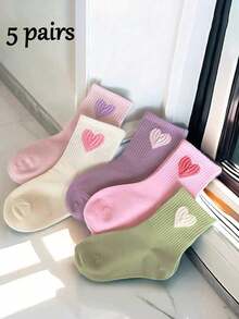 5 pares de calcetines hasta el tobillo con diseño de corazón adorables para niños, de moda para niños y niñas, adecuados para primavera, verano y otoño - Multicolor - Ver 10