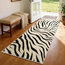 Karpet Area 5x7 Kaki, Karpet Abstrak yang Dapat Dicuci, Karpet Hitam Putih Modern untuk Kamar Tidur, Ruang Tamu, Ruang Makan, Kantor, Ruang Bermain, Dekorasi Rumah, Karpet Zebra Tipis Anti Selip dan Tidak Mudah Rontok - Putih - View 14