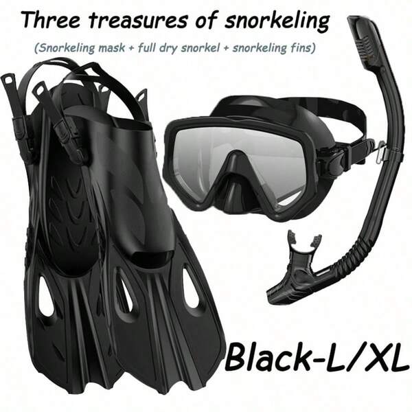 Equipo de snorkel para adultos que incluye aletas, aletas de natación de talón ajustable, adecuado para principiantes y entusiastas del snorkel con bolsa de almacenamiento, aplicable para piscina, playa y viajes