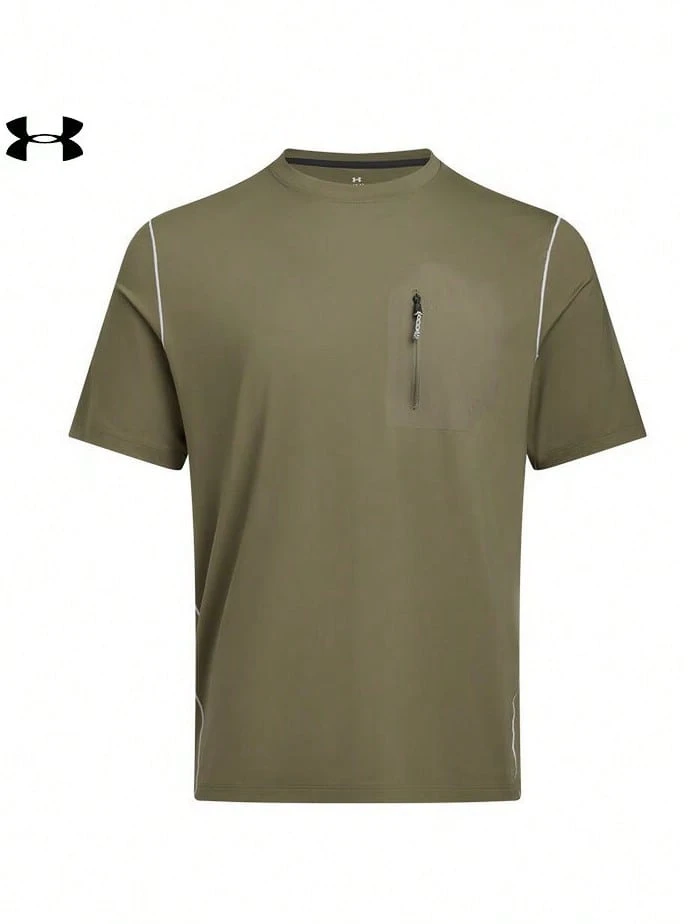Under Armour Men's Outdoor Crew Neck Quick-Drying Reflective Striped Stretch Sun Protection Lightweight Short-Sleeve T-Shirt - Olive Green - View 1