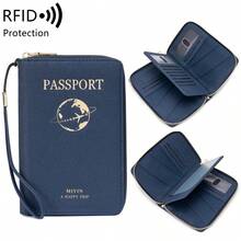 MIYIN RFID 防盜護照夾 拉鍊旅行錢包 可收納 4 本護照，附卡槽、登機證收納袋、腕帶，文件收納夾 - 彩色 - 查看 13