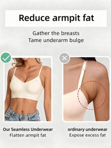 Lencería sexy sin costuras y sin espalda para mujer, lencería nupcial de verano con 3 tirantes ajustables, espalda baja, transpirable, cómoda, camisola para ocasiones formales - Albaricoque - View 6
