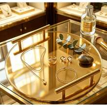 Light Luxury Mirrored Bottom Acrylic Tray With Gold Metal Handles, Home Jewelry & Cosmetic Storage Organizer, Living Room Afternoon Tea Snack Display Plate, Bathroom Vanity Decorative Storage Tray - Gold and Silver Mirror - View 2