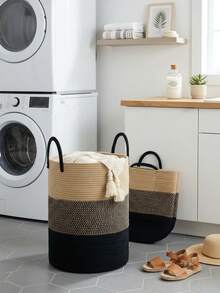 1pc Foldable Polyester Storage Basket, 2D Flat Print Round Striped Design, Collapsible Laundry Basket, Suitable For Bathroom And Laundry Room, Home Storage, Space-Saving, Lightweight And Durable, Summer Storage Decor, Dorm Use - Multicolor - View 7