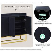 Storage Cabinet In A Modern, Minimalist Style/High-Quality MDF Panels, Storage Cabinet With Steel Tube Frame/4 Handleless Doors, Adjustable To Three Heights/Suitable For Dining Room, Living Room And Kitchen - Black - View 9