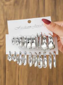 5 Pairs UV Electroplated CCB Women's Geometric Chunky C-Shaped Hoop Earrings Set, Suitable For Family, Friends, Gift-Giving And Daily Wear - Geometric Earring Set - View 7