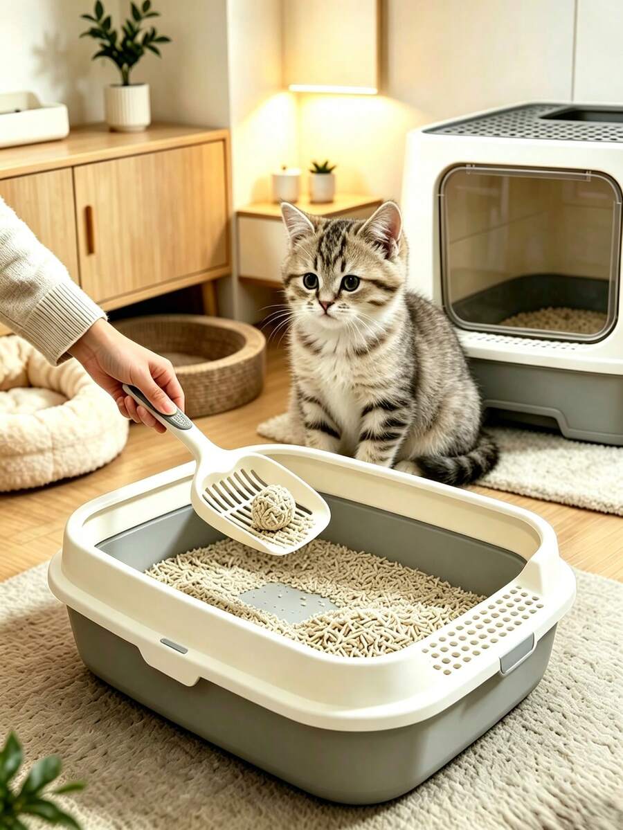 1/2pcs Cat Litter Scoop, Large Hollow Sieve Scoop, Suitable For Clumping Clay And Tofu Cat Litter, Long Handle Durable Waste Cleaner, Easy To Clean Non-Stick Pet Feces Scoop, Used For Daily Cat Litter Box Cleaning - View 1