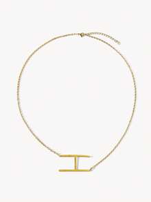 Opalesca 1pc Letter Pendant Necklace, Stainless Steel Jewelry - Yellow Gold - View 23