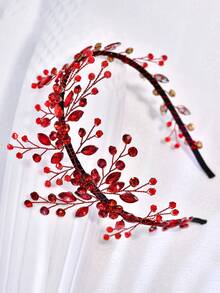 1pc Elegant Red Rhinestone Headband Women's Accessory For Wedding, Celebration, Party, Holiday Gift - Red - View 6