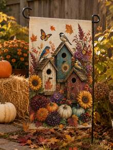 1pc Autumn Harvest Birdhouse Garden Flag, Romantic Country Farmhouse Style Polyester Outdoor Garden Flag, Suitable For Garden Yard, Autumn Decoration, Harvest Festival, Thanksgiving And Outdoor Patio Decor - A - View 7