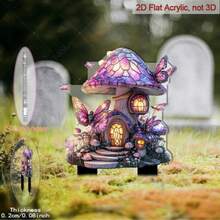 1pc, 2D Flat, Magic Fairy Garden Cottage - Butterfly Cottage Shape, Sturdy Ground Stake Base Suitable For Patio, Balcony Or Garden - Durable Acrylic Structure, - Ideal Gift For Fairy Garden And Magical Landscape - Fantasy Bohemian/Pastoral Style, 2D Flat, - A - View 5