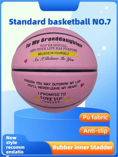 1 pieza Balón de baloncesto de PU, regalo de vacaciones, regalo de cumpleaños, expresión de amor, balón de baloncesto de entrenamiento de juego tamaño 7, adecuado para uso en interiores y exteriores, balón de baloncesto rosa